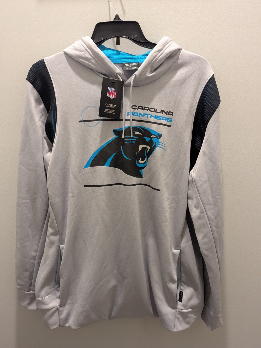 NWT Nike Men’s Carolina Panthers Gray Dri-FIT Pullover Hoodie Size XL